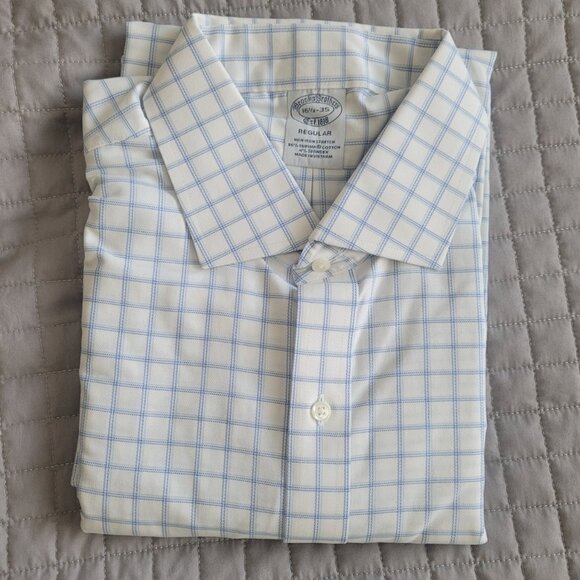 NWT BROOKS BROTHERS Men's Non Iron Stretch Long Sleeve Shirt  Blue Check Sz 16.5 - Picture 1 of 4